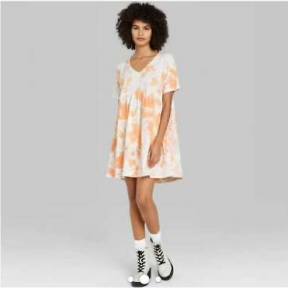 Orange Tie-Dye V-Neck Dress